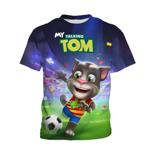 เสื้อยืดแขนสั้น พิมพ์ลาย My Talking Tom สวมใส่สบาย แฟชั่นสําหรับเด็กผู้ชาย