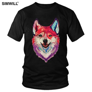 MenS Retro Happy Husky T Shirt Vintage Color Print Siberian Husky Tshirt Short Sleeves Cotton Graphic Tee Top_04