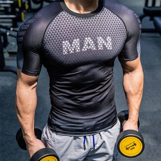 Tights Mens Sports Fitness Clothes Short Sleeve Breathable Sweat-Absorbent High Elastic Training Wear Fitness Wear Quick-Drying T-shirt WweL