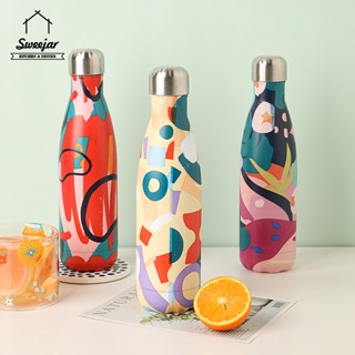 Sweejar ขวดน้ําสุญญากาศ สเตนเลส 304 แบบพกพา ลายกราฟฟิตี้ 500 มล.