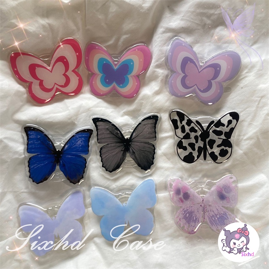พร้อมส่ง ขาตั้งโทรศัพท์มือถือ ลายผีเสื้อ สีดํา สไตล์เกาหลี แฟนตาซี สําหรับ iPhone Android