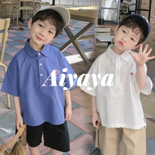 Aiyaya เสื้อผ้าเด็กผู้ชาย เสื้อเด็กผู้ชาย เสื้อแขนสั้น สองสี เรียบง่ายและหล่อเหลา（540）