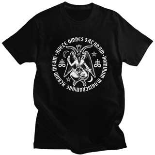 เสื้อยืดผ้าฝ้าย เสื้อยืดแขนสั้น ผ้าฝ้าย 100% พิมพ์ลายปีศาจ Hail Satan Baphomet With Satanic สําหรับผู้ชาย_04