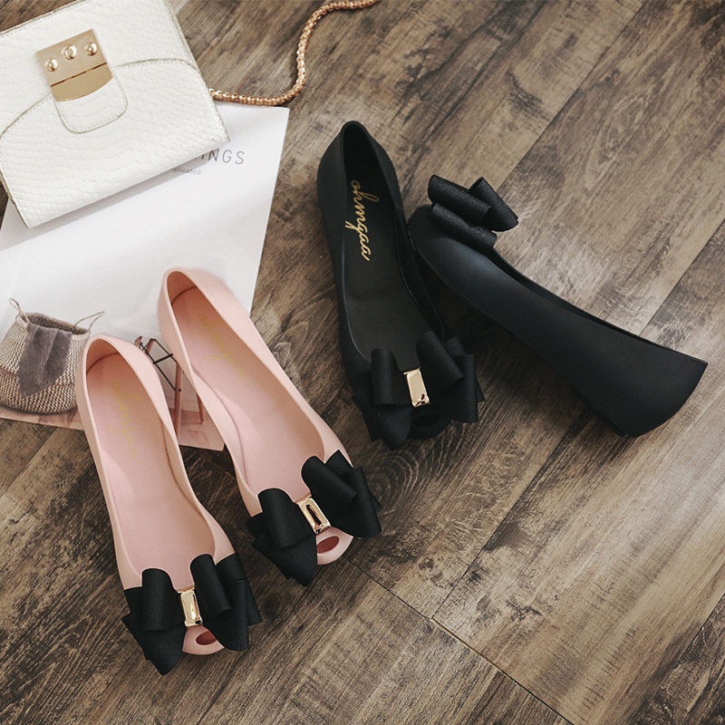 Ready Stock/2024 รองเท้ากันฝนฤดูร้อนสไตล์เกาหลีแฟชั่นใหม่ Bow Peep Toe Gel รองเท้ากันน้ํากันลื่นรองเท้าผู้หญิง