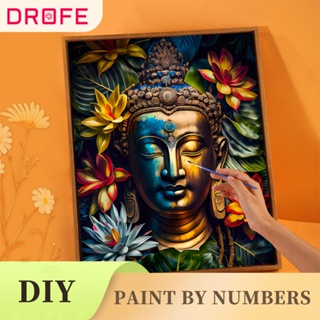 Drofe 【30*40 &amp; 40*50 ซม. พร้อมกรอบ】ภาพวาดบนผ้าใบ รูปปั้นพระพุทธรูป หลากสีสัน สําหรับตกแต่งผนังบ้าน