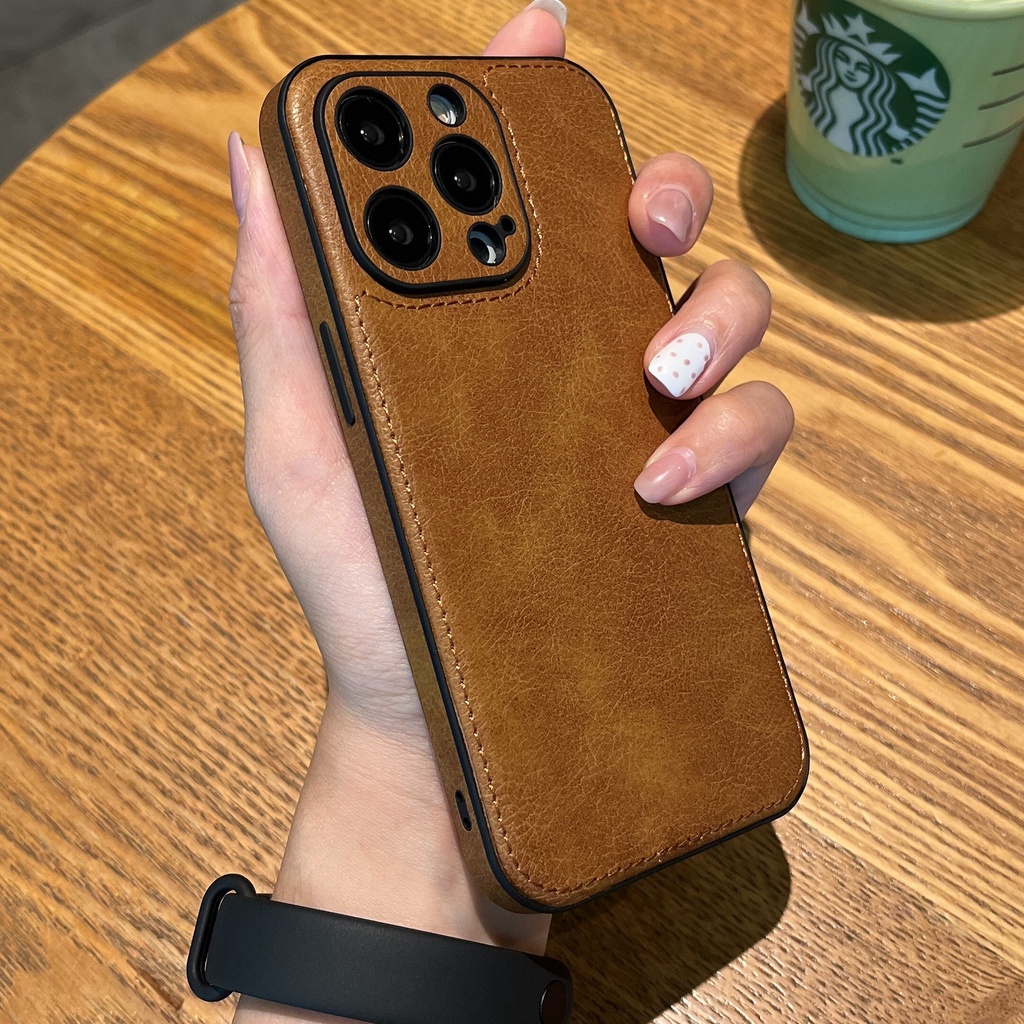 เคสหนังหนังวัวหรูหราสําหรับiPhone 13 Pro Max 14 Pro 15 16E 17 Air 12 11 X Xs Max Xr 7 8 Plus SE 2022 2025 รวมทุกอย่างกันกระแทกโทรศัพท์มือถือฝาหลัง