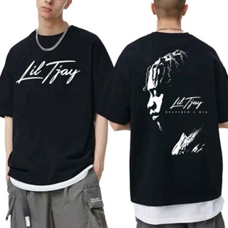 oversize T-shirt เสื้อยืด ผ้าฝ้าย พิมพ์ลายแรปเปอร์ Lil Tjay Destined 2 Win สไตล์ฮิปฮอป ขนาดใหญ่ สีดํา สําหรับผู้ชาย และผ