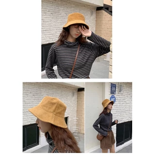 หมวกบักเก็ต กำมะหยี่ลูกฟูก สีพื้น มินิมอล bucket Ins ปรับขนาดได้