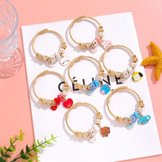 Bts BT21GOLDEN สร้อยข้อมือ สเตนเลส จี้คริสตัล ลายการ์ตูนน่ารัก ปรับได้ เครื่องประดับแฟชั่น สําหรับผู้หญิง