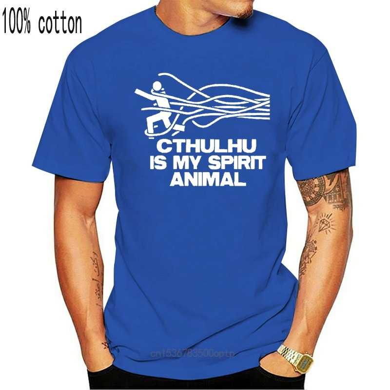 เสื้อยืดผ้าฝ้าย 2022 ฤดูร้อนใหม่เสื้อเย็น CTHULHU "SPIRIT ANIMAL" สีดําตลก O-คอ TOP TEE