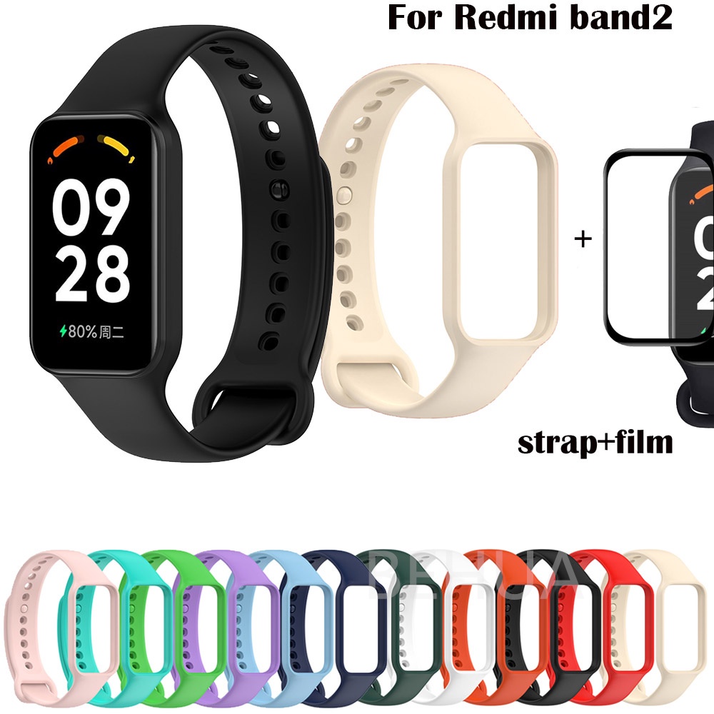 สายนาฬิกาข้อมือซิลิโคน พร้อมฟิล์มป้องกัน แบบเปลี่ยน สําหรับ Xiaomi Mi Band 8 Active XiaoMi Redmi smart band2 Redmi band 2