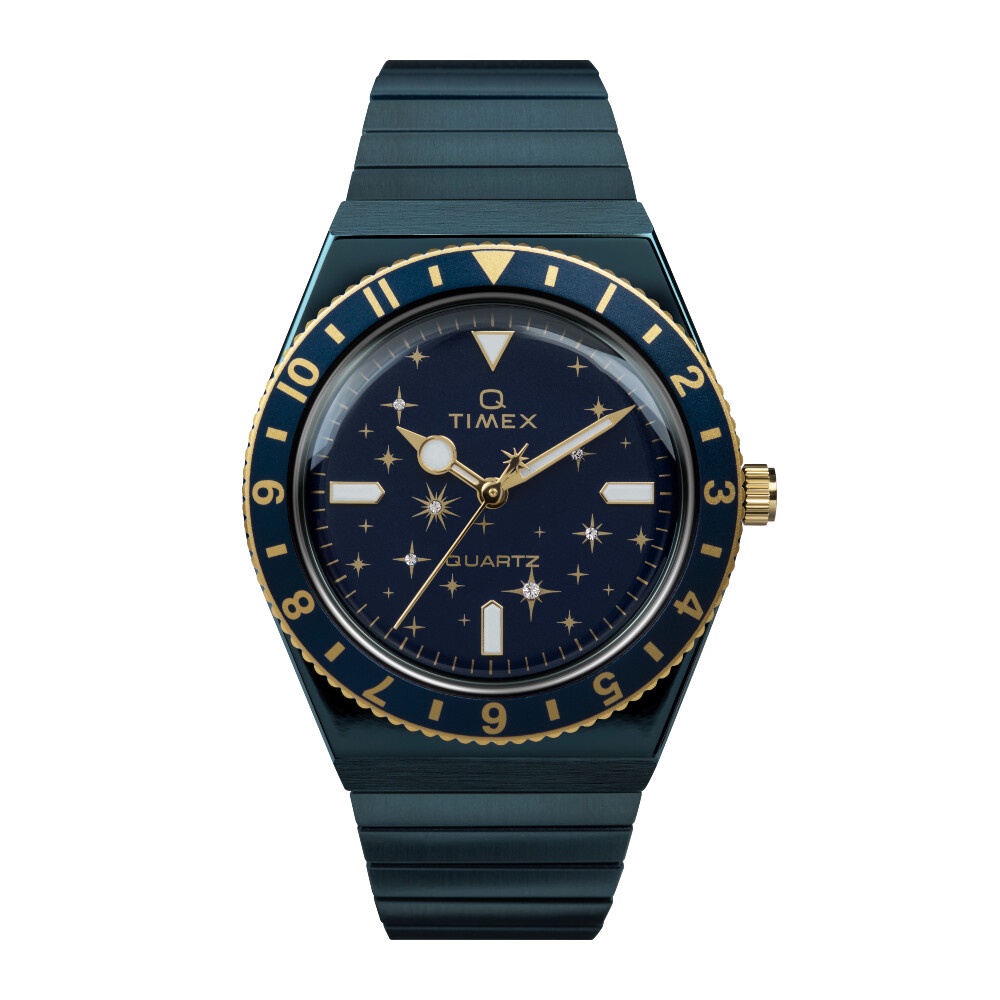 Timex TW2V53500 Q LAB ARCHIVE นาฬิกาข้อมือผู้หญิง สายสแตนเลส สีน้ำเงิน หน้าปัด 36 มม.