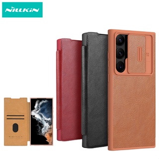 Nillkin เคสหนัง ฝาพับ ป้องกันเลนส์กล้อง สําหรับ Samsung Galaxy S23 Ultra 23+ Plus Qin Pro