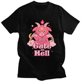 เสื้อยืด พิมพ์ลายการ์ตูนกราฟฟิค Kawaii Occult Devil Satan Goat Lucifer น่ารัก สไตล์คลาสสิก สําหรับผู้ชาย_03