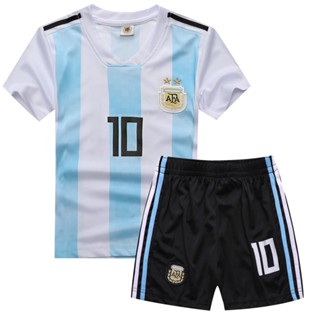 เสื้อกีฬาแขนสั้น ลายทีมชาติฟุตบอล Messi Jersey 2018 FIFA World Cup Argentina No.10 ชุดเยือน สําหรับเด็ก