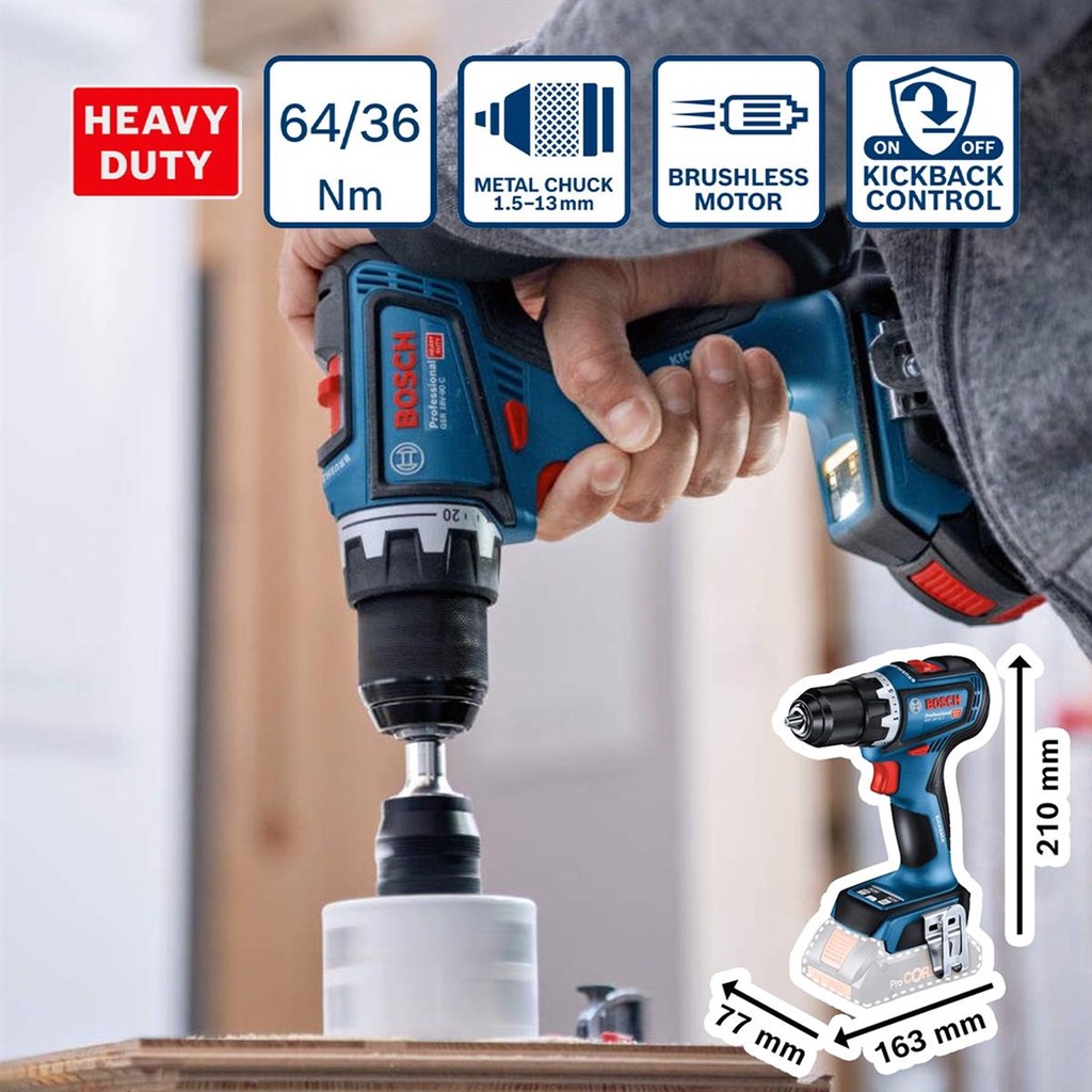 BOSCH สว่าน/ไขควงไฟฟ้าไร้สาย  GSR 18V-90 C มอเตอร์ไร้แปรงถ่าน  รหัสสินค้า 0 601 9K6 0L0 (เครื่องเปล่