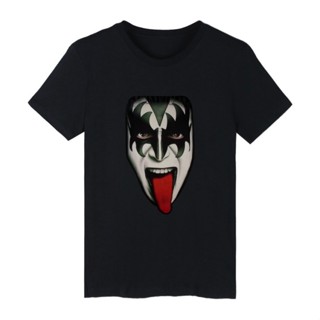 Qiuy5 [พร้อมส่ง] เสื้อยืดแขนสั้นลําลอง ผ้าฝ้าย 100% พิมพ์ลาย Rock Band Kiss Gene Simmons And In Kiss 01 สีดํา พลัสไซซ์ ข