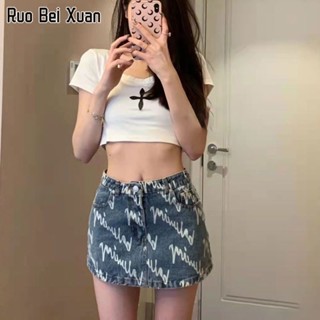 RUO BEI XAUN กระโปรงยีนส์สตรีสะโพกกระโปรง 2023 ฤดูร้อนใหม่เซ็กซี่สูงเอว Slim A-Line กระโปรง