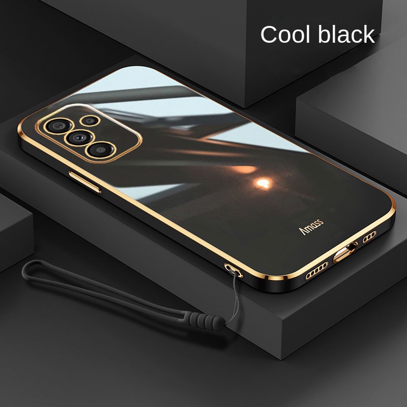 เคสโทรศัพท์มือถือ TPU นิ่ม เคลือบเงา ขอบสี่เหลี่ยม พร้อมสายคล้อง หรูหรา สําหรับ Samsung Galaxy A24 4G A54 A34 A14 Lte A24 5G