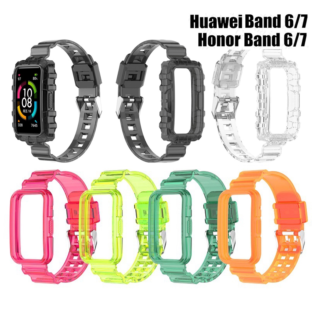 สายนาฬิกาข้อมือซิลิโคนใส สีสันสดใส สําหรับ Huawei band 6 7 Honor band 6 6Pro 7