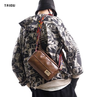 TAIDU กระเป๋าสะพายข้างผู้ชายแฟชั่น กระเป๋าแมสเซนเจอร์หนังแนวนอนอินเทรนด์สไตล์เกาหลี กระเป๋าเป้สะพายหลังแบบสบาย ๆ สำหรับธุรกิจ กันน้ำได้จริง การออกแบบส่วนบุคคล พร้อมสายสะพายสไตล์เท่