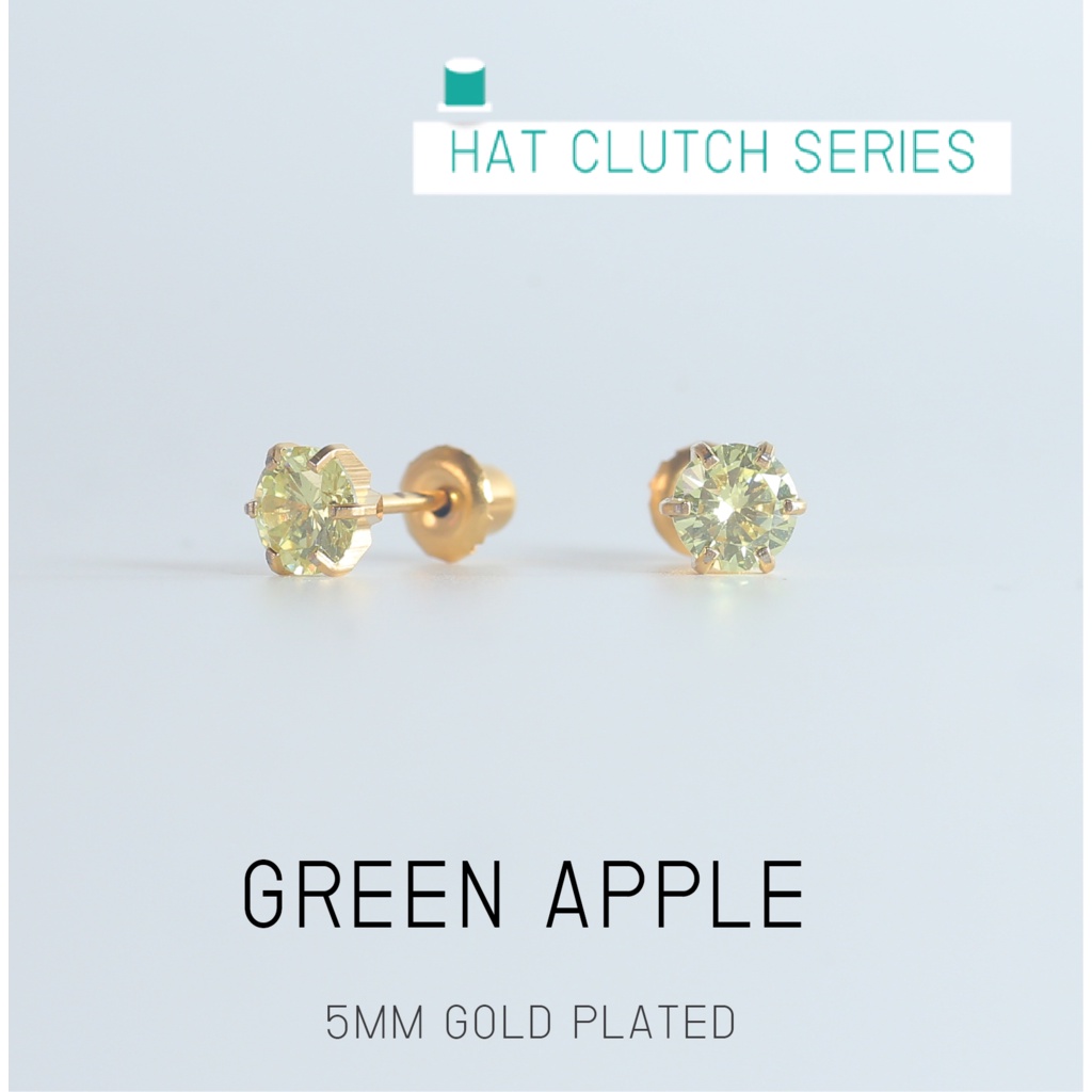 (ส่งฟรี!) ต่างหูสำหรับผิวแพ้ง่ายแป้นตัน Apple Green 5MM ก้านสีทอง ใส่สบายไม่ทิ่มหลังหู ปลอดภัย100%_H2425