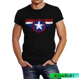 เสื้อยืด พิมพ์ลายธงอเมริกา Star Roger Captain Slim Fit Neverless สําหรับผู้ชาย_09