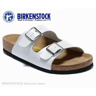 【Original】Birkenstock Arizona Mens/Female Classic Cork White Bright Leather Slippers Beach Casual Shoes 34-46