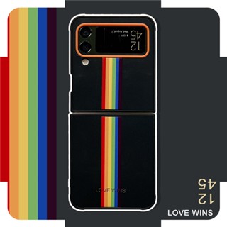 ใหม่ เคสโทรศัพท์มือถือ PC TPU ฝาพับ กันกระแทก สีรุ้ง สําหรับ Samsung Galaxy Z Flip4 3 5G【LOVE WINS】