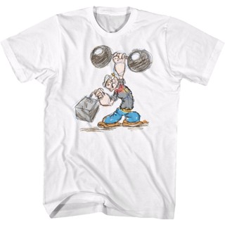 Weightlifting Sketch Popeye T-Shirt เสื้อยื เสื้อยืดสีขาวผู้ชาย_03