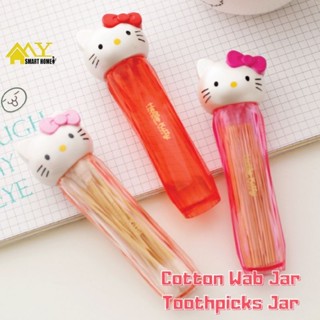 ขวดโหลใส่ไม้จิ้มฟัน ผ้าฝ้าย ลาย Hello Kitty แบบพกพา ใช้ซ้ําได้ 棉签盒 牙签盒 Portable Storage Bottle Travel Toothpick Jar Reusable Cute Cotton Wab Jar Goodies Bottle Storange Jar Bottles Melody Small Thing Storage