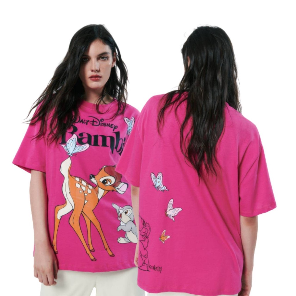 Zara DISNEY BAMBI เสื้อยืดผู้หญิงผู้ชายวัสดุหนา/เสื้อเชิ้ตผู้หญิง ZARA/เสื้อผ้าผู้หญิงแบรนด์ระดับพรี