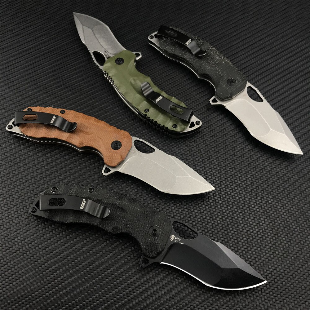 zfd 2022 SOG Kiku XR Blackout Mini พับมีด Sharp CTS-XHP ซาตินใบมีดธรรมดาผ้าลินิน Micarta จับยุทธวิธี