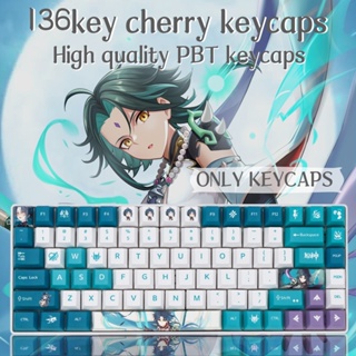 Genshin Impact Xiao Keycaps 136 Keys PBT DYE-Sublimation Cherry Profile for MX Switch MK80 RK108 Mechanical Keyboards