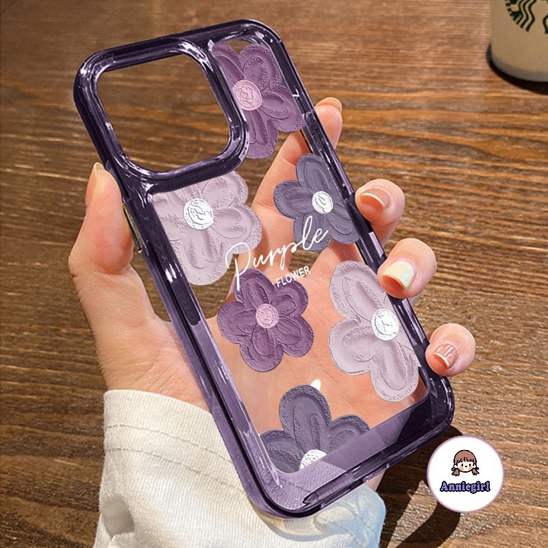สําหรับ IPhone 11 เคสไอโฟน 17 ใส กันกระแทก ลายดอกไม้สีม่วง แฟชั่น สําหรับ IPhone 16 15 14 12 13 Pro Max Air 16plus XS XR 7/8plus