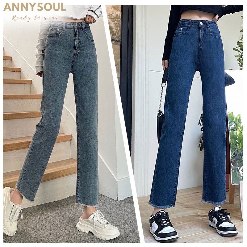 long jeans กางเกงยีนขายาวลําลอง ทรงขากระบอกส่วน สียีนส์อ่อนเเละสีเข้ม เนื้อผ้าดี