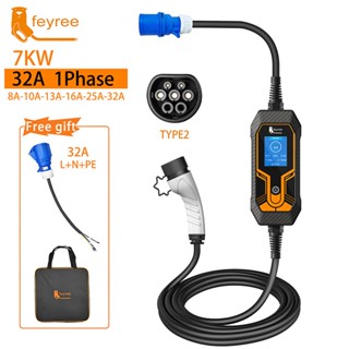 ใหม่ feyree 7KW 32A EV กล่องชาร์จ Type2 EVSE ปลั๊ก CEE IEC62196-2 แบบพกพา ปรับได้ สําหรับรถยนต์