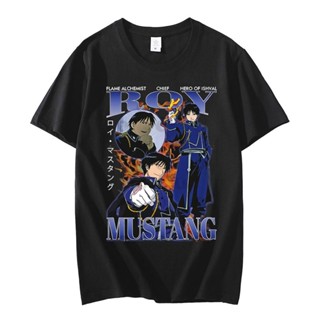 ใหม่ เสื้อยืดลําลอง แขนสั้น พิมพ์ลายกราฟฟิคมังงะ Fullmetal Alchemist Roy Mustang สไตล์ญี่ปุ่น แฟชั่นสําหรับผู้ชาย