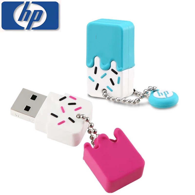 Hp แฟลชไดรฟ์ ซิลิโคนนุ่ม ลายการ์ตูนไอศกรีม ของแท้ USB 2.0 64GB 32GB COD