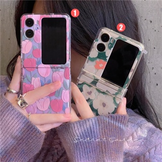 เคสโทรศัพท์มือถือ PC แบบแข็ง กันกระแทก ลายดอกทิวลิป สีชมพู สําหรับ OPPO Find N2 Flip 5G Find