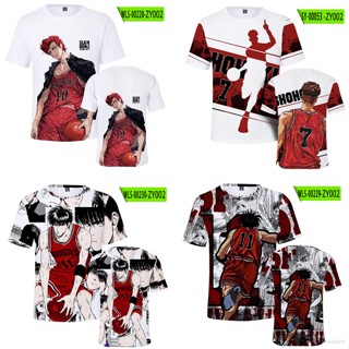 เสื้อยืดแขนสั้นลําลอง ทรงหลวม พิมพ์ลายอนิเมะ Jason Slam Dunk Kaede Rukawa Sakuragi 3 มิติ สําหรับผู้ชาย และผู้หญิง