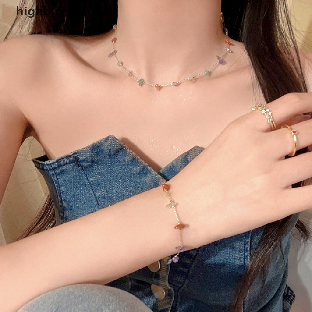 [highbuying] เกาหลี เรียบง่าย สีหิน สร้อยคอโซ่ สําหรับผู้หญิง สีทอง ปาร์ตี้ ชายหาด ไหปลาร้า ของขวัญ สุนทรียภาพ เครื่องประดับใหม่ พร้อมส่ง