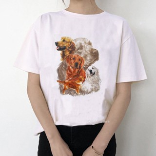 Vintage Golden Retriever animal print tee shirt femme summer top female cute t-shirt women white t shirt log lover_04