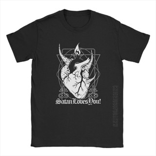 มาใหม่ เสื้อยืด ผ้าฝ้าย พิมพ์ลาย Baphoheart Satan Loves You Satanic Dark Devil Hell Demon Skull สําหรับผู้ชายS-5XL_04