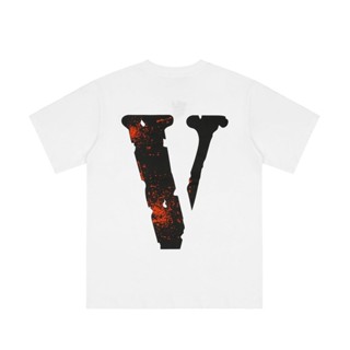 Vlone เสื้อยืด แขนสั้น ทรงหลวม ลายเลือดสาด แผลเป็น ฤดูร้อน สําหรับผู้ชาย ผู้หญิง