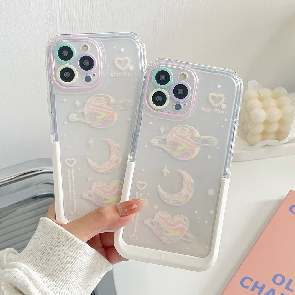 เกาหลี Dream Moon Star โทรศัพท์สําหรับ iPhone 16 15 14 Plus 13 12 11 Pro Max กรณีน่ารักสีชมพูโบว์หัวใจ Clear ป้องกัน