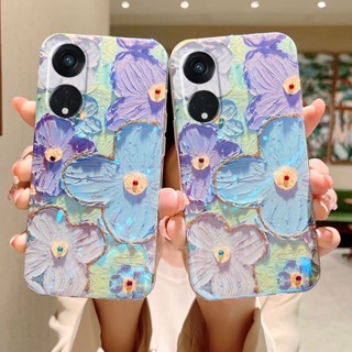 เคสโทรศัพท์มือถือ ซิลิโคนนิ่ม ลายภาพวาดสีน้ํามัน รูปใบโคลเวอร์สี่แฉก แวววาว สําหรับ OPPO Reno8 T 4G Reno 8T 5G 2023 Reno8T 5G