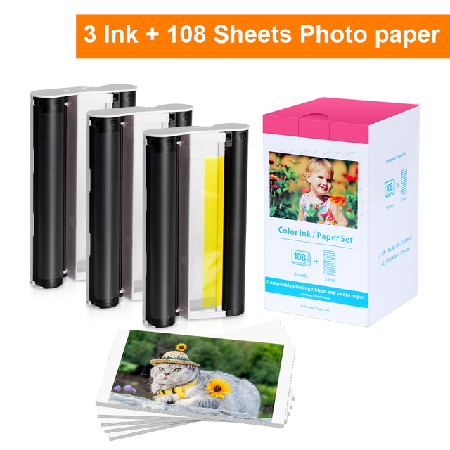 KP-108IN 3 ตลับหมึก 108 4x6" ชุดกระดาษภาพถ่ายสําหรับ Canon Selphy CP910 1500 เครื่องพิมพ์