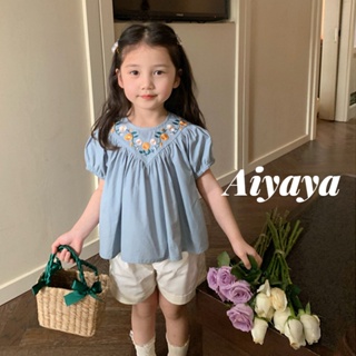 Aiyaya ชุดเด็กพร้อมส่ง ชุดเสื้อผ้าเด็กผู้หญิง เสื้อผ้าเด็กผู้หญิง เสื้อเด็กผุ้หญิง+กางเกงขาสั้น ชุดเซต 2 ชิ้น（498）