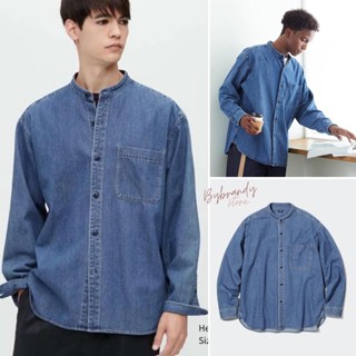 เสื้อคอจีน สียีนส์กลาง Uniqlo Denim Oversized Stands Collar Shirt แท้ 💯 *งานตัดป้าย*